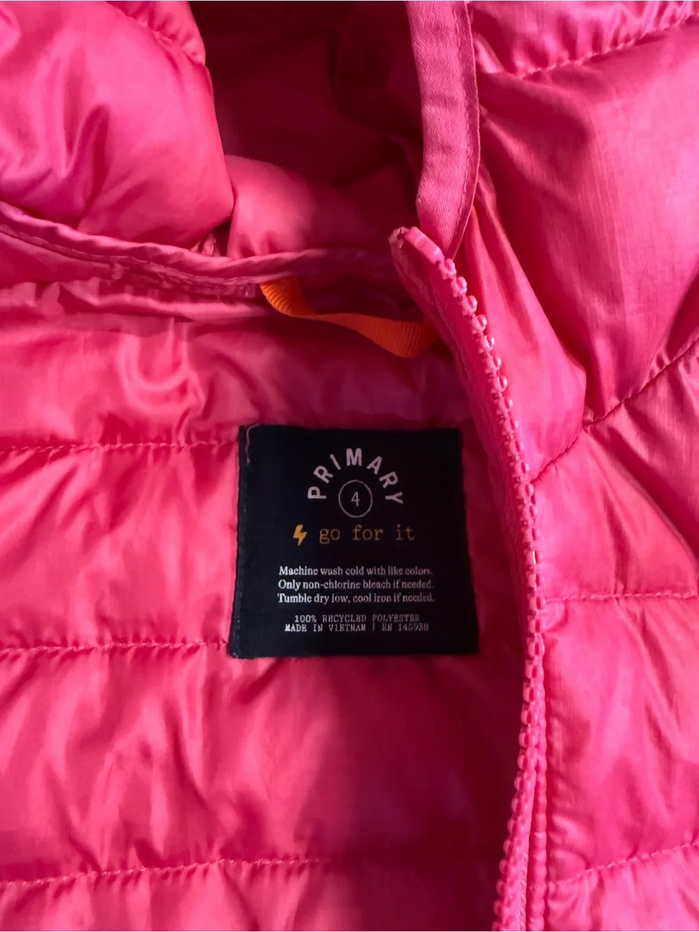 Primary Kids Hooded Puffer Jacket - Pink size 4